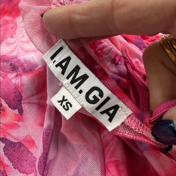 I AM GIA Jamari Psychedelic Pink and White Sheer Bloom Top Size XS - Picture 8 of 10